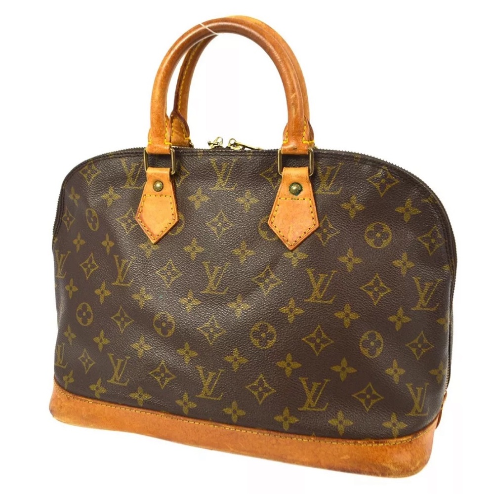 Louis Vuitton Brown Monogram Canvas Top-Handle Bag with Tan Leather Trim - Picture 2 of 9